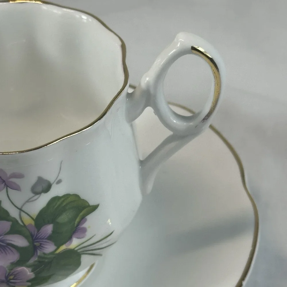 Royal Dover February Violets Teacup Saucer Bone China England Cottagecore Flower